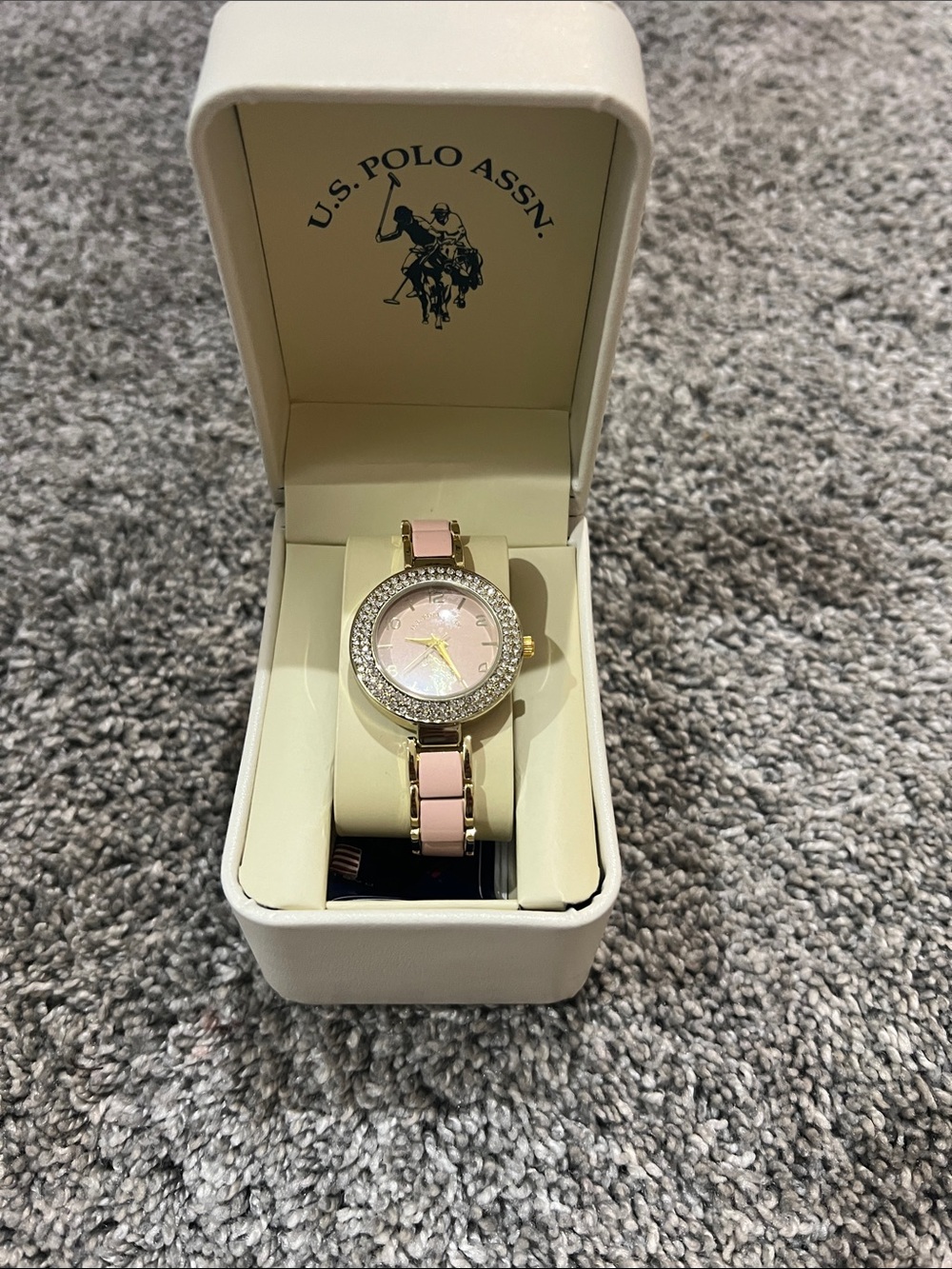 U.S. Polo Assn. Gold-Tone Watch with Pink Dial and Pink Links